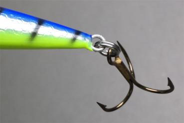 Karikko Wobbler, Länge: 13 cm, Farbe: Blau-Silber-Gelb + schwarz gezeichnet 022, schwimmend, von Suomen Uistin The Finnish Lure Company (Jarmo Rapala)